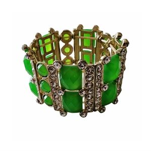 2FOR$30 - Elegant Kelly Green & Gold Stretch Cuff Bracelet